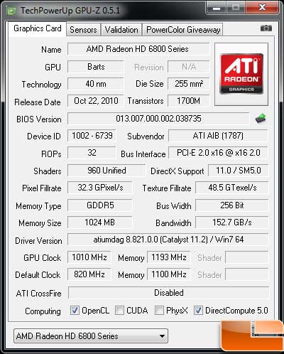 HIS Radeon HD 6850 Turbo Video Card Gpu-Z overclock