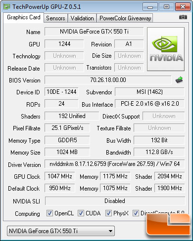 MSI N550GTX-Ti Cyclone OC Video Card Overclocked