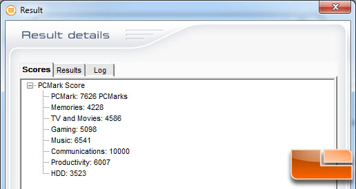 PCMark Vantage Benchmark 
Results