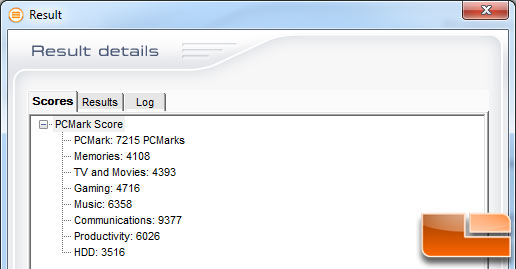 PCMark Vantage Benchmark 
Results