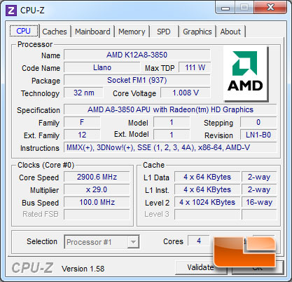 ASUS F1A75-M Pro AMD APU Motherboard CPUz