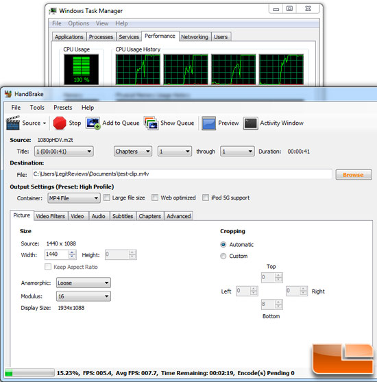 HandBrake 0.9.5 benchmarking