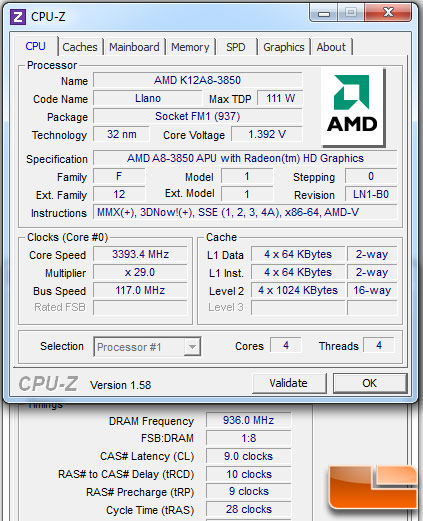 AMD A8-3850 APU Stock Clock Settings