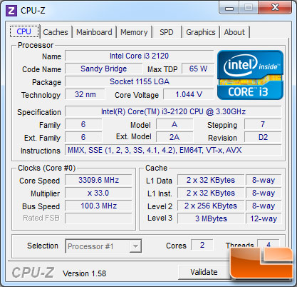 Intel Core i3-2120 CPU Stock Clock Speeds