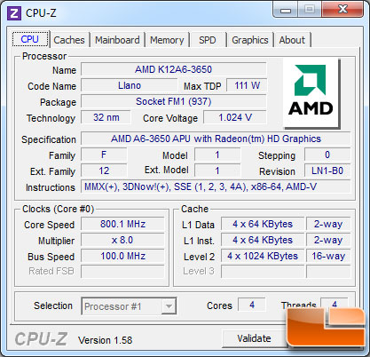 AMD A6-3650 APU Idle Clock Speed