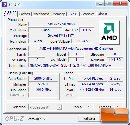 AMD A6-3650 APU Stock Clock Settings