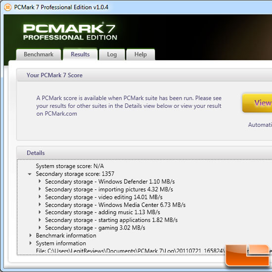 PCMark Vantage Benchmarking