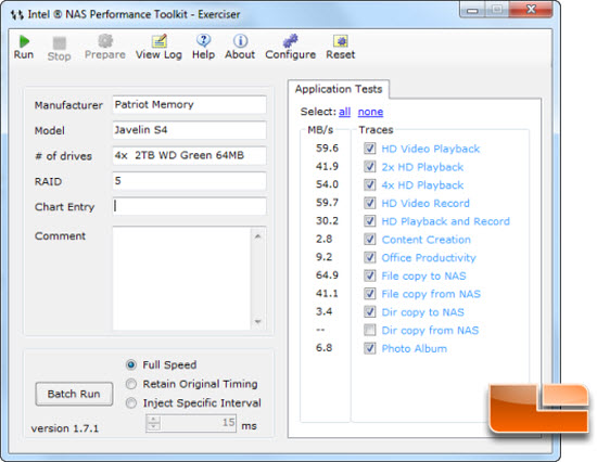 Javelin NAS Performance Test