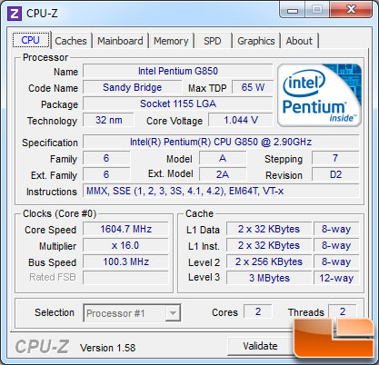 Intel Pentium G620 Processor Idle