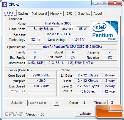 Intel Pentium G850 Processor Load State