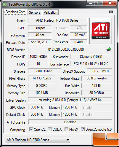 Diamond Radeon HD 6770 XOC Video Card GPUZ