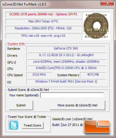 FurMark 1.8.5 results FurMark 1.8.5 results