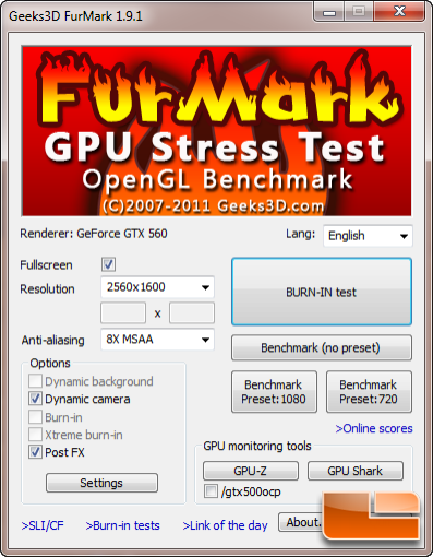 FurMark 1.9.1 settings
