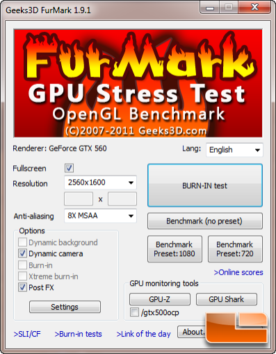 FurMark 1.9.1 settings FurMark 1.9.1 settings
