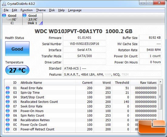 WD Scorpio Blue 1TB Drive Info