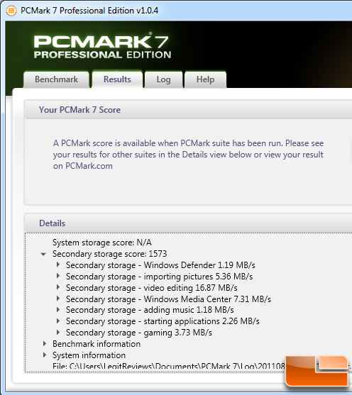 PCMark Vantage Benchmarking