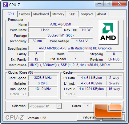 ASRock A75 Pro4 AMD A8-3850 APU Stock Speed