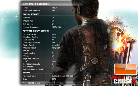 Just Cause 2 Settings and Results Just Cause 2 Settings and Results