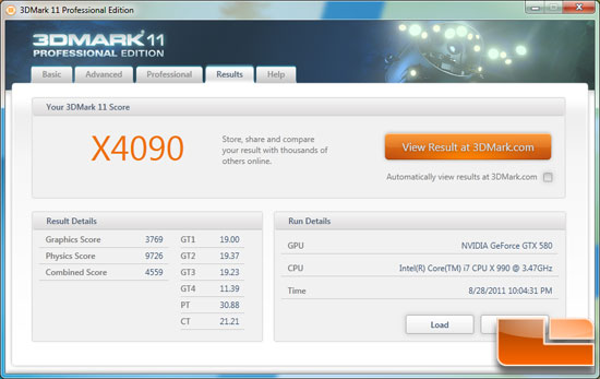 Futuremark 3DMark 11 Benchmark Results