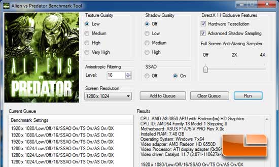 Aliens Vs. Predator Benchmark Settings