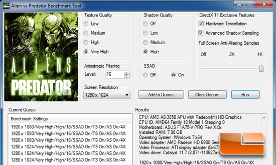 Aliens Vs. Predator Benchmark Settings