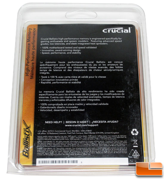 Crucial ballistix memory packaging back