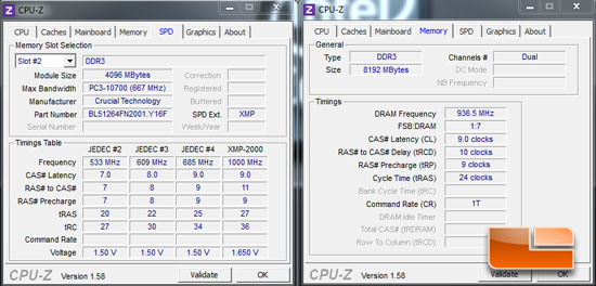 Crucial Ballistix overclocked settings CPUz