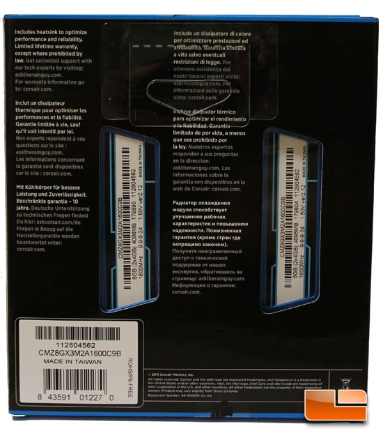 Corsair 8GB 1600 C9 back packaging