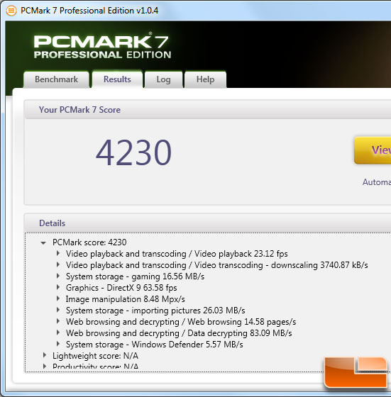 AMD 1100T PCMark 7 Benchmark Results