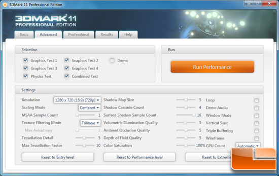 Futuremark 3DMark 11 Benchmark Settings