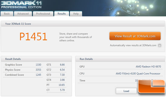 Futuremark 3DMark 11 Benchmark Results