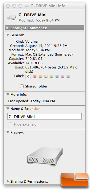 G-Technology G-DRIVE Mini OS X Get Info