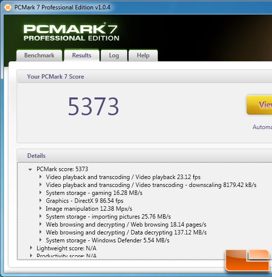 Intel Core i7-3960X PCMark 7 Benchmark Results