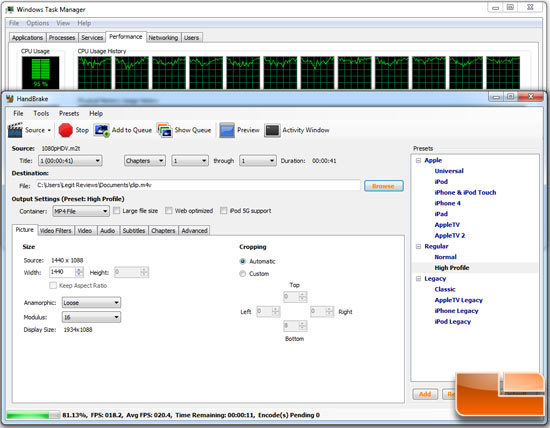 HandBrake 0.9.5 benchmarking