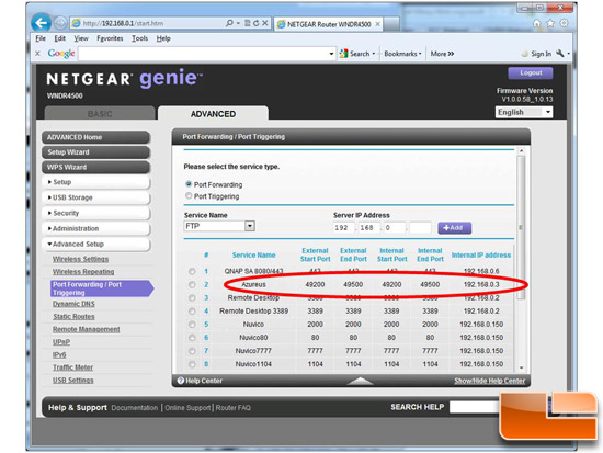 Router Port Forward Settings