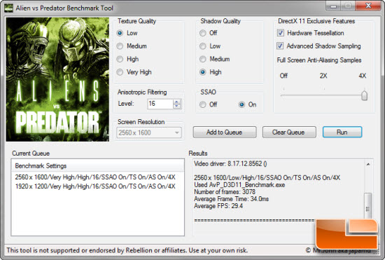 Alien vs Preditor settings