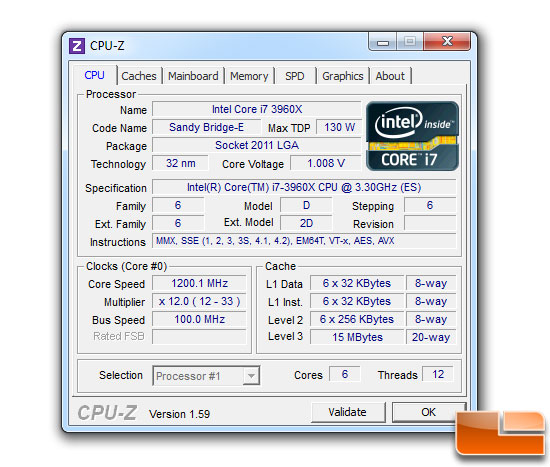 Legit Reviews Intel Core i7 3960X Test System CPUz