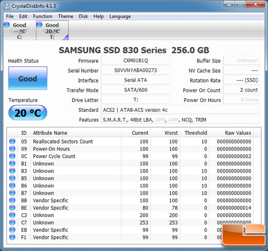 Samsung 830 256GB CRYSTALDISKMARK INFO