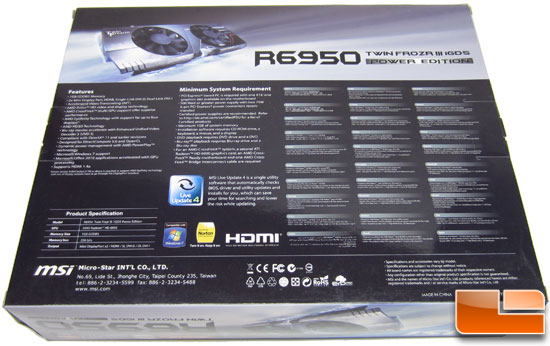 MSI R6950 Twin Frozr III 1G/OC video card Video Card Retail Box Back