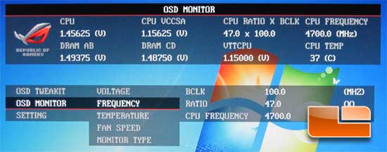 ASUS Rampage 4 Extreme Intel X79 Motherboard Republic of Gamers OC Key On Screen Display