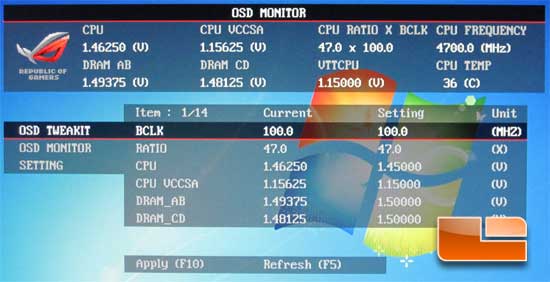 ASUS Rampage 4 Extreme Intel X79 Motherboard Republic of Gamers OC Key On Screen Display