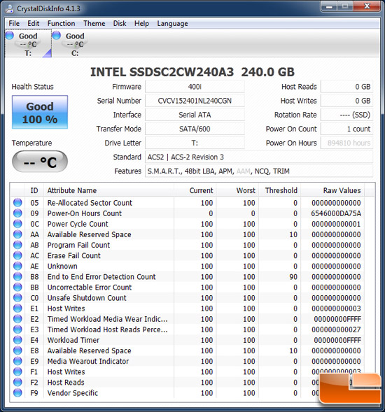 Intel 520 Series 240GB CRYSTALDISKMARK INFO