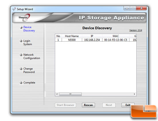 Thecus N5500 5 bay NAS setup wizard step 1