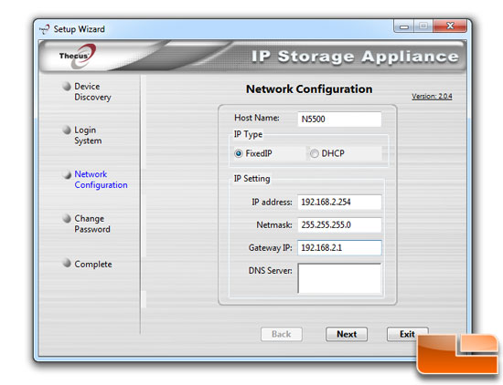 Thecus N5500 5 bay NAS setup wizard step 3