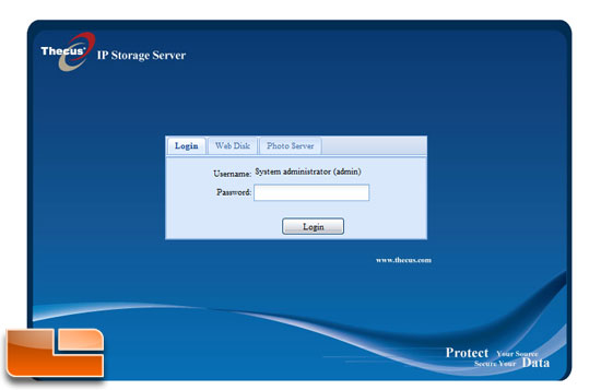 Thecus N5500 5 bay NAS login page