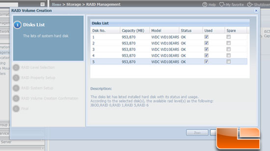 Thecus N5500 5 bay NAS RAID Setup step 1