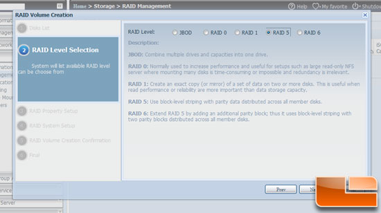 Thecus N5500 5 bay NAS RAID Setup step 2