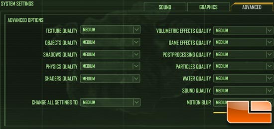 Crysis Benchmark Settings