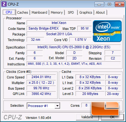 Intel Sandy Bridge EP E5-2660 CPUz