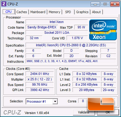Intel Sandy Bridge EP E5-2660 CPUz Intel Sandy Bridge EP E5-2660 CPUz